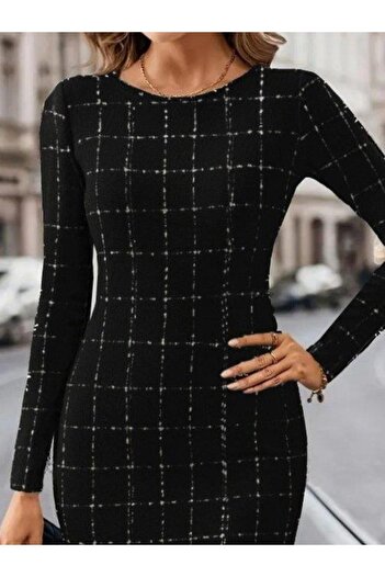MAREANDPANDA Women's Long Sleeve Round Neck Mini Woven Dress