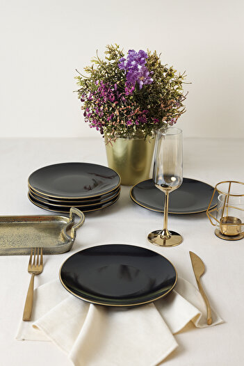 Keramika Black Gold Aegean Cake Plate 20 cm 6 Pieces