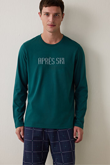 Penti Green Men's Ski Plaid Crew Neck Pajama Set