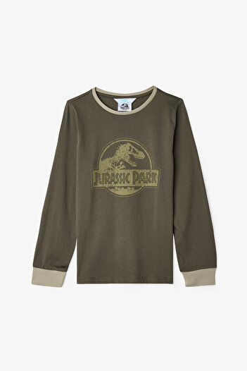 Penti Khaki Boy's Jurassic Park Cotton Pajama Set