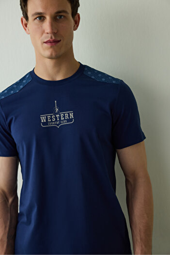 Penti Indigo Men's Western Slogan Short Sleeve Cotton Pajama Set
