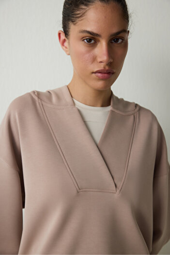 Penti Beige Hooded Modal Crop Sweatshirt