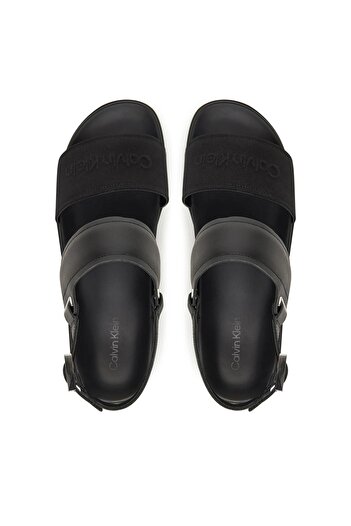 Calvin Klein Leather Black Men's Sandals Back Strap W/ Buckle Logo