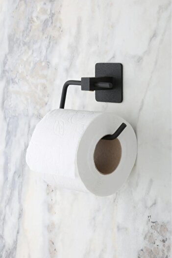 KILINÇ STORE Adhesive Black 3-Piece Set Bathroom Organizer Shampoo Holder Toilet Paper Holder and Towel Rack