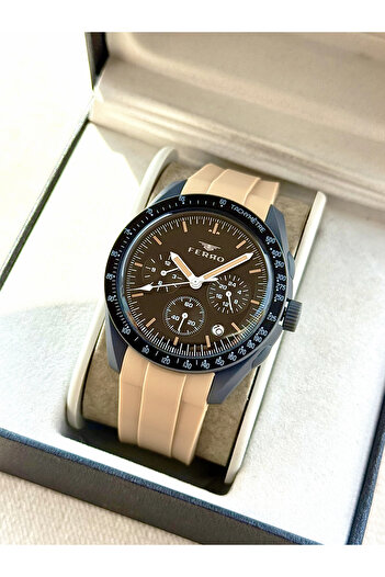 FERRO Brown Silicone Cord Wristwatch Fm11401D-X Functions Active 3Atm Waterproof