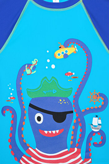Penti Boy's Pirate and Octopus Print Turquoise Swimming Top