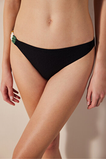 Penti Arlo Black Bikini Bottoms with Side Texture and Macrame