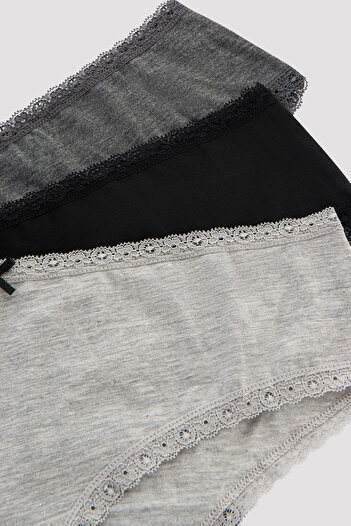 Penti Daily Lace, pachet de 3 chiloți gri hipster