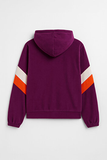 MARKAPIA WOMAN Women's Zippered Hooded Pocketed Purple Fleece Sweatshirt