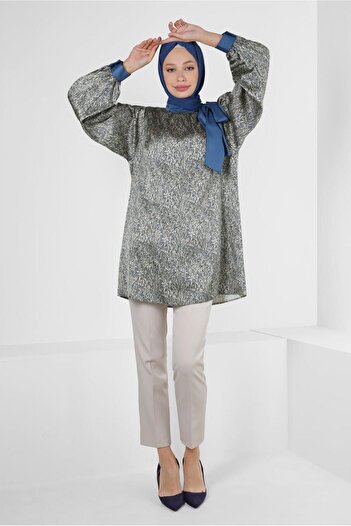 Alvina PATTERNED COLLAR BINDING DETAIL SATIN TUNIC 43934