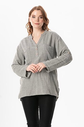 Eliş Şile Bezi Long Sleeve Asu - Summer - Corn Blouse - Striped