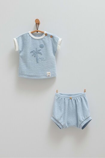 Caramell SUNNY DAYS PALMİYE DESENLİ HAVLU KUMAŞ TSHIRT ŞORT TAKIM Mavi