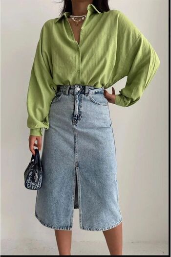MADAME MELEK Model Zr Fustă Denim detaliată Lycra Snow Wash Ice Blue