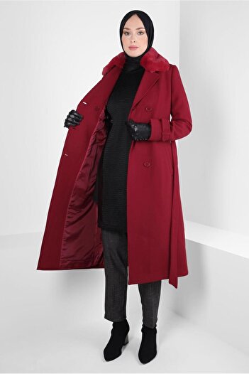Alvina Fur Detailed Belted Coat 90414