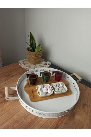 EVSTYLE Metal Village Tepsi 38 Cm Ferforje - Beyaz
