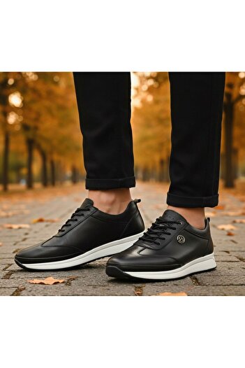 ÇBN SHOES Ежедневни мъжки обувки, черни отвътре и отвън, от естествена кожа, ортопедични, с връзки, леки, удобни, здрави 1206