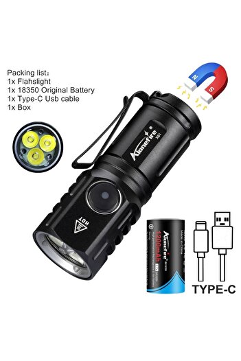 Choice 18350 black White light 6000K 3x Led Mini Palm Small Flashlight Type-C Rechargeable Portable Torch M