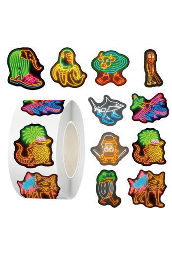Miniso 500PCS 500pcs/roll Neon Abstract Animal Stickers Tung Tung Sahur Italian Brainrot Sticker DIY Laptop