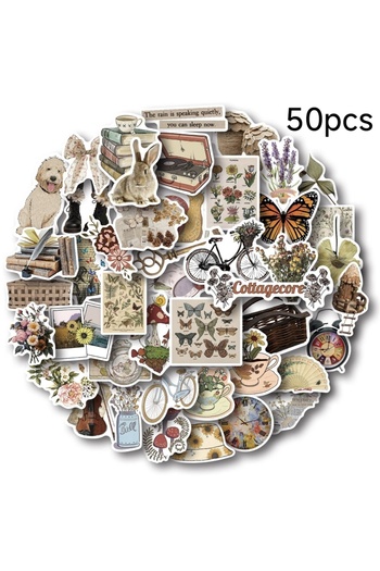 Miniso 50pcs 50PCS Retro Flower Graffiti Stickers Waterproof Aesthetic Decorative Luggage Laptop Guitar Jou