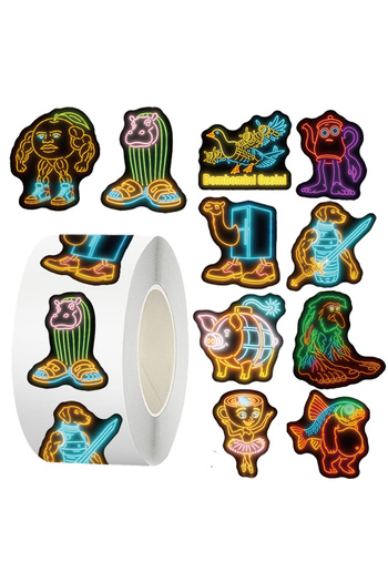 Miniso 500PCS 500pcs/roll Italian Brainrot Tung Tung Sahur Neon Stickers Funny Cartoon Abstract Animal Seal