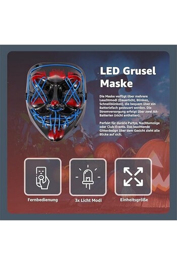 TK Gruppe Black horror mask with LED light on Halloween batteries,