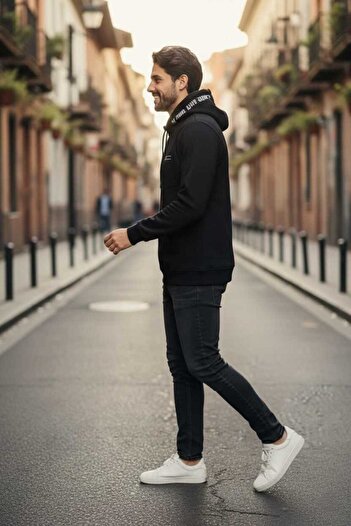 Voltaj Gavi Hooded Men's Sweatshirt Navy Blue