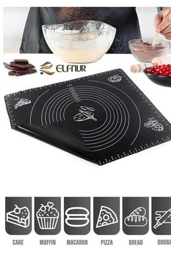 elfnur Black Large Size 45X65 cm Silicone Rolling Mat for Dough Rolling Baklava Pastry Ravioli Noodles Dough Kneading