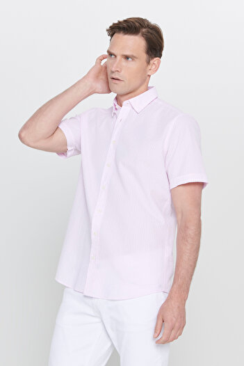 AC&Co / Altınyıldız Classics Рожева сорочка Slim Fit з гофре