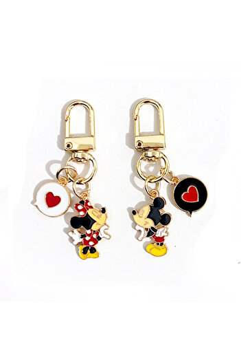 Miniso Disney Keychain 2pcs Disney Mickey Mouse Metal Keychain, Minnie Mouse, Kawaii Bag Pendant Accessorie