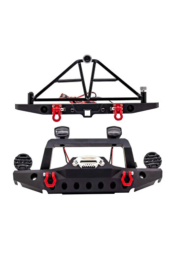Choice 1 Set Front Rear Bumper Metal RC Car Bumper with LED Lights for SCX10 90046 for TRX4 Axial for SCX10