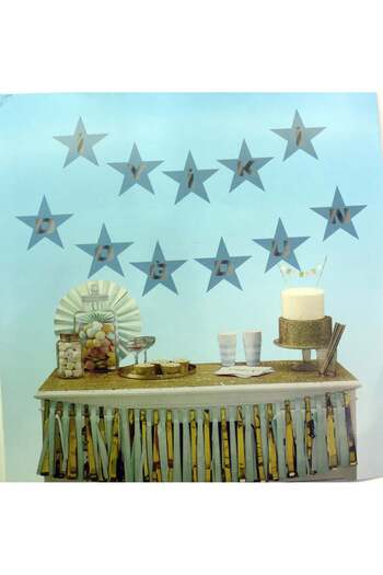 ZERO LAND Zengezur Blue with Silver Star Happy Birthday Banner Decoration