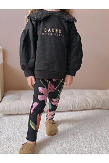 YİGİT BUTİK Girls' Bottom Top Set with Sequin Collar Long Sleeve Leggings