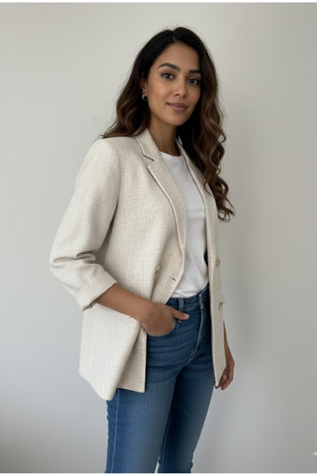 My Blog Natural Color Linen Sleeve Folded Blazer Jacket