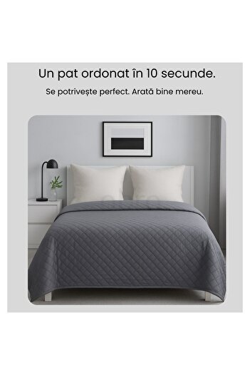 OBRO Reversible Quilted Bedspread 220x240 cm – Double-Sided, Washable, Elegant Grey Throw for Bed & Sofa