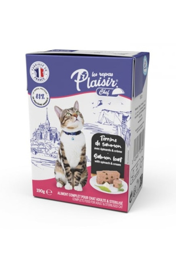 Plaisir Wet food for sterilized cats Chef, Pate with salmon and spinach, 16 x 190g