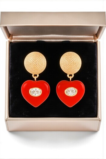 Furia Golden Heart Earrings – Elegant Design in the Form of a Red Heart with Stones
