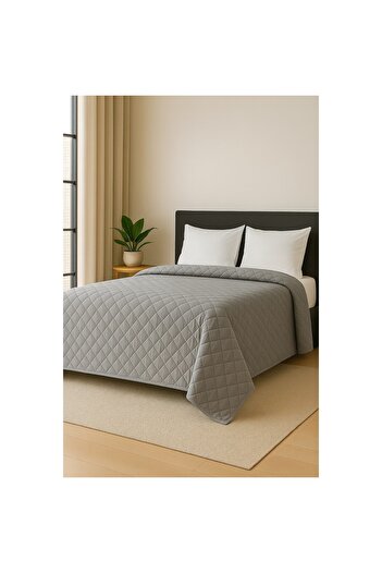 OBRO Reversible Quilted Bedspread 220x240 cm – Double-Sided, Washable, Elegant Grey Throw for Bed & Sofa