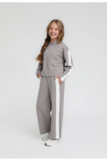 Escabel Girl's Hooded Studded Elastic Waist Pocketed Tracksuit Set