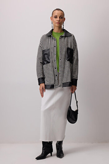 Touché Privé Leather-Embellished Hawkbeak Pattern Shirt