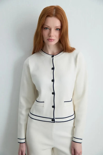 Gusto Ribbed Knitwear Cardigan - Ecru