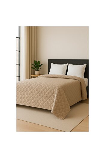 OBRO Reversible Quilted Bedspread 220x240 cm – Double-Sided, Washable, Elegant Beige Throw for Bed & Sofa