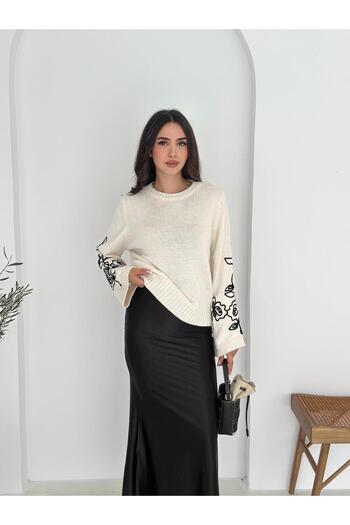 Jeevee Sleeve Embroidery Detailed Spanish Sleeve Knitwear Sweater