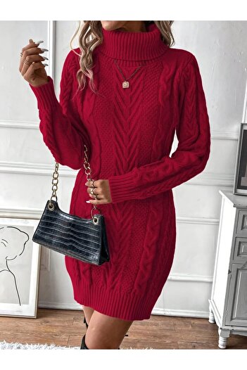 Kokosh moda Kadın Balıkçı Yaka Mini Triko Elbise