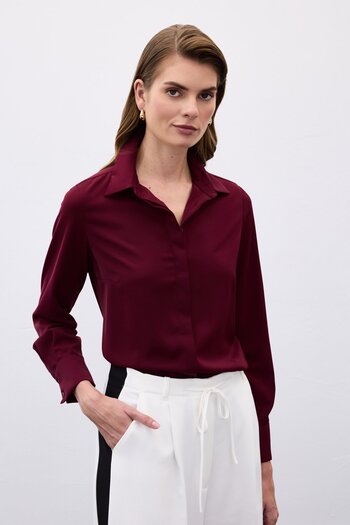 Sateen Klasik Düz Gömlek - Bordo