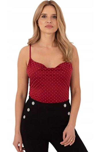 OEM Elegant women's red top with thin straps and draped neckline - ideal for chic summer outfits, S-M IN