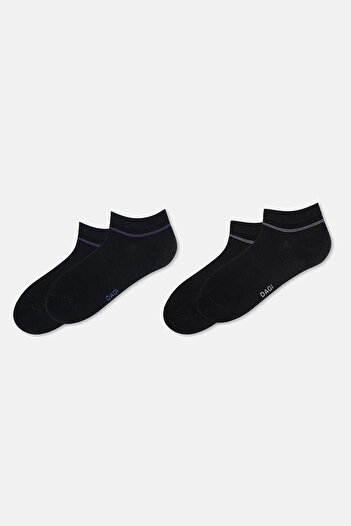 Dagi Navy Blue-Black Men's 2-Piece Micro Modal Classic Booties Socks