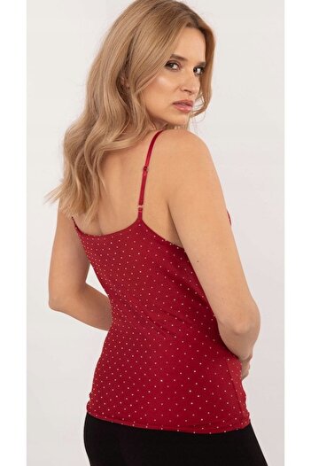 OEM Elegant women's red top with thin straps and draped neckline - ideal for chic summer outfits, S-M IN