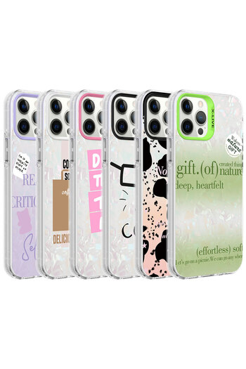 Aden iPhone 12 Pro Compatible Marble Patterned Marbello Case-Pink