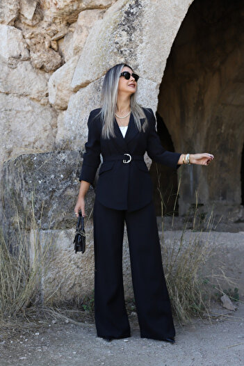 bytugcekaya Black Oversize Self-Belted Blazer Jacket