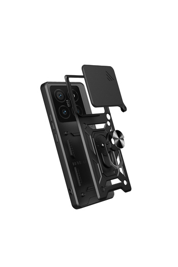 Aden Xiaomi 14t Compatible Case Magnetic Stand Camera Protected Sliding Vega Cover-Black